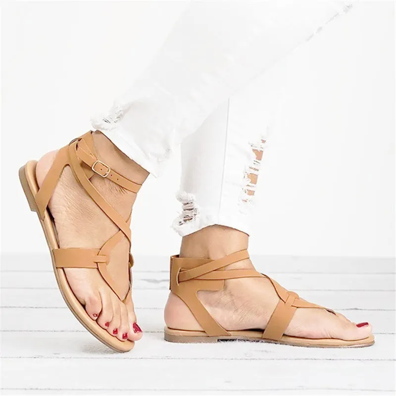 (1 pair) Size 36 Leather Strap Sandals Fashion Thong Summer Sandals - Brown