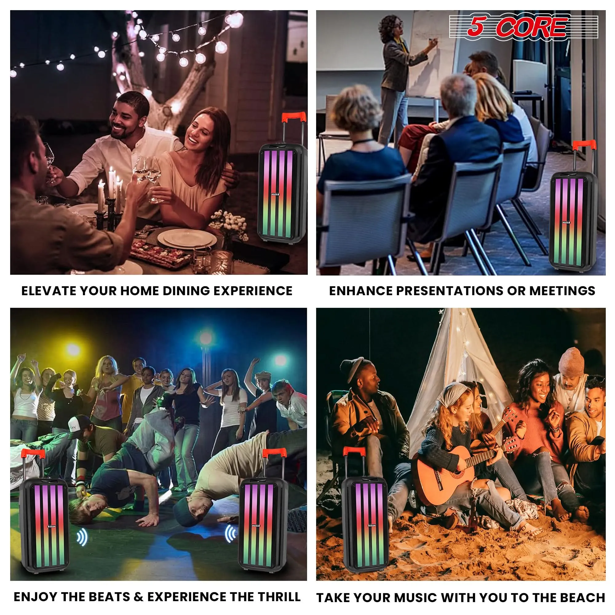 5Core Bluetooth Party Speaker 10 inch PA RGB Partybox Karaoke Machine   2 Wireless Mic