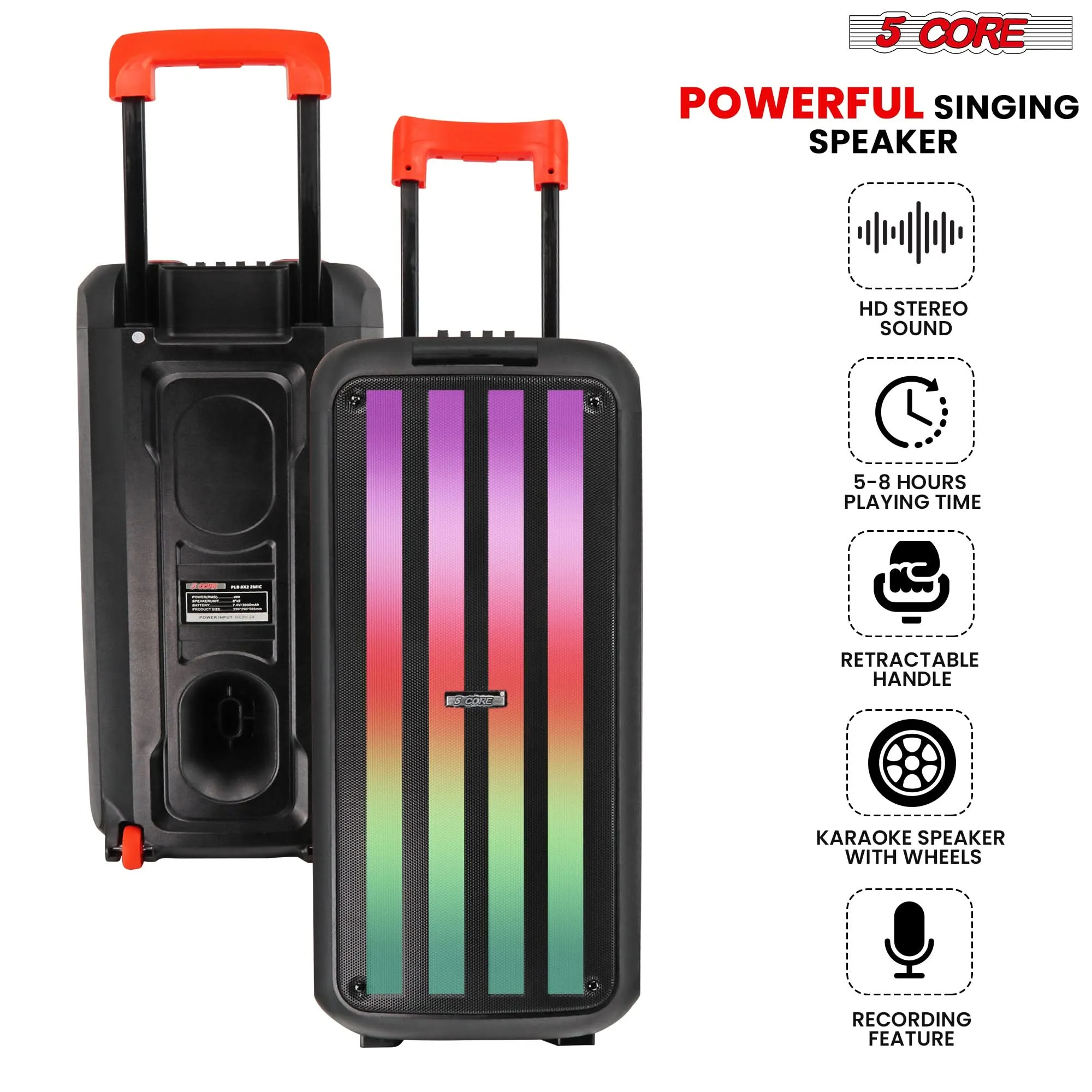 5Core Bluetooth Party Speaker 10 inch PA RGB Partybox Karaoke Machine   2 Wireless Mic