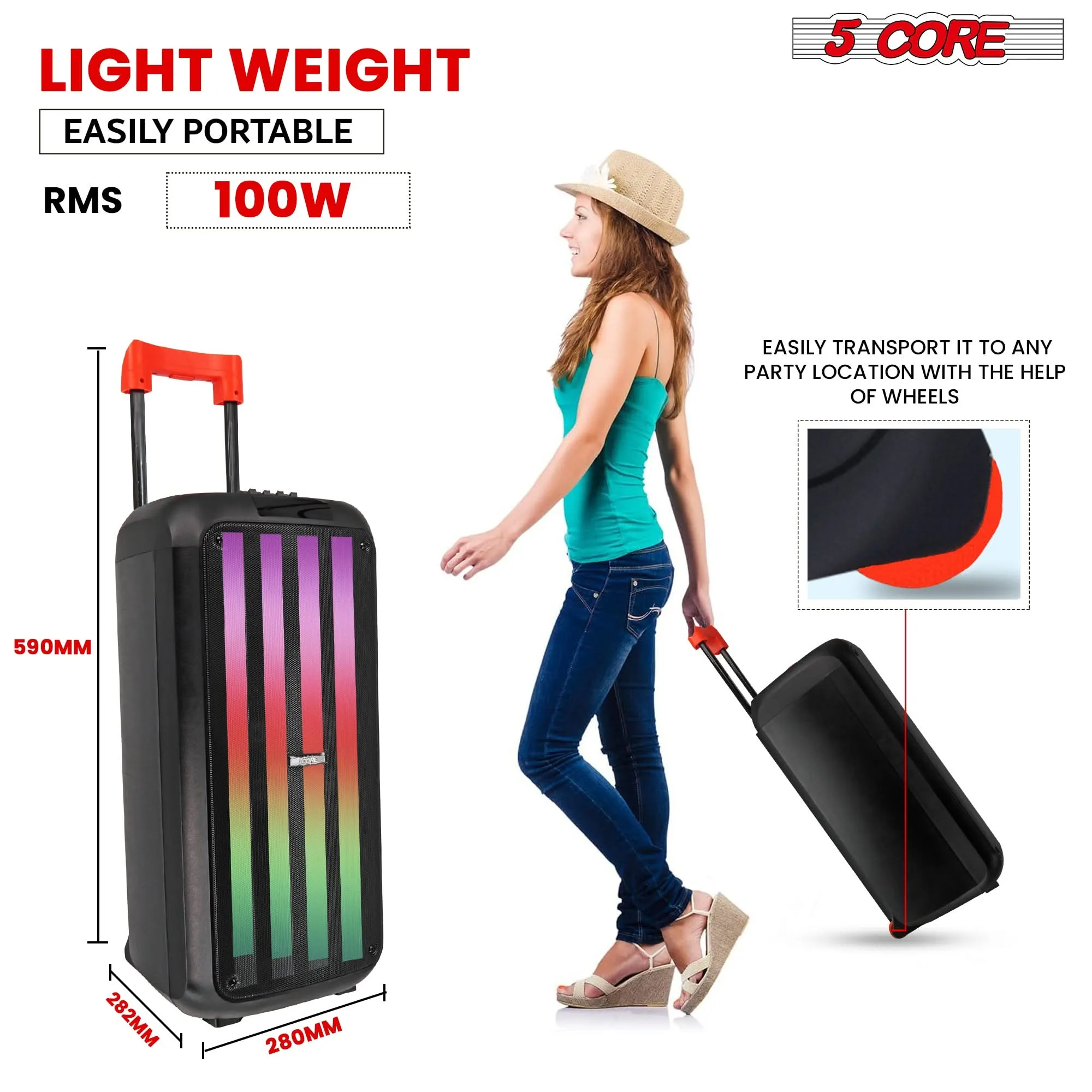 5Core Bluetooth Party Speaker 10 inch PA RGB Partybox Karaoke Machine   2 Wireless Mic