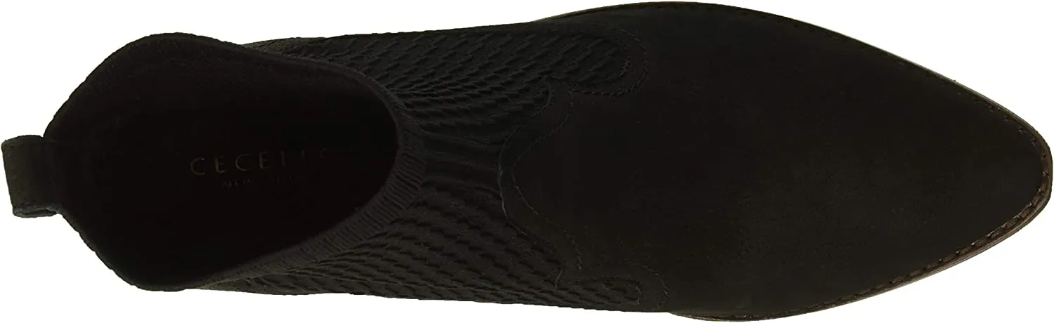 Cecelia New York Tomas Black Leather Stacked Heel Pull On Fashion Ankle Boots