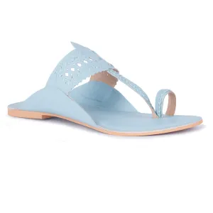Handcrafted Blue Cut Work Kolhapuri Flats