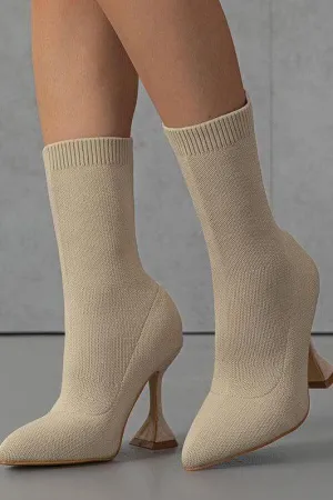 knitted pointed toe mid-tube ankle boots