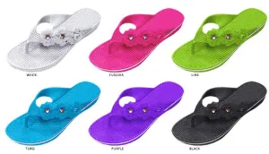 ladies bright floral side strap pcu sandals with mini wedge Case of 72