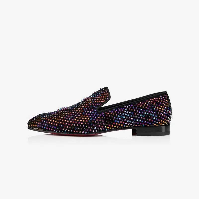 Multicolor Strass Adorned Suede Loafers