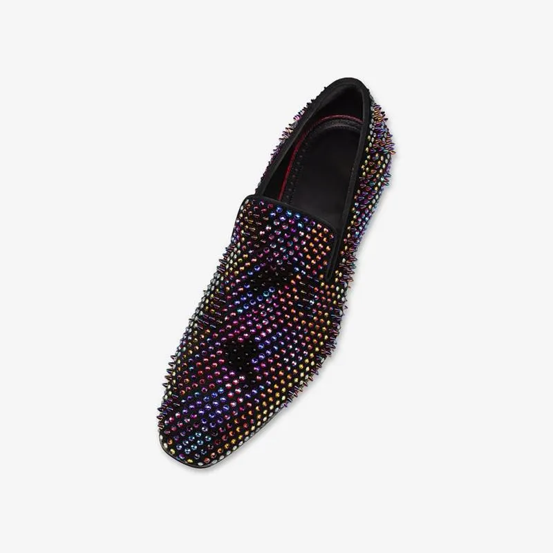 Multicolor Strass Adorned Suede Loafers