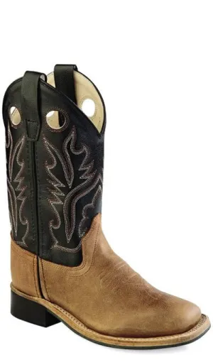 Old West Light Brown Childrens Boys Carona Leather Sq Toe Cowboy Boots 3 D