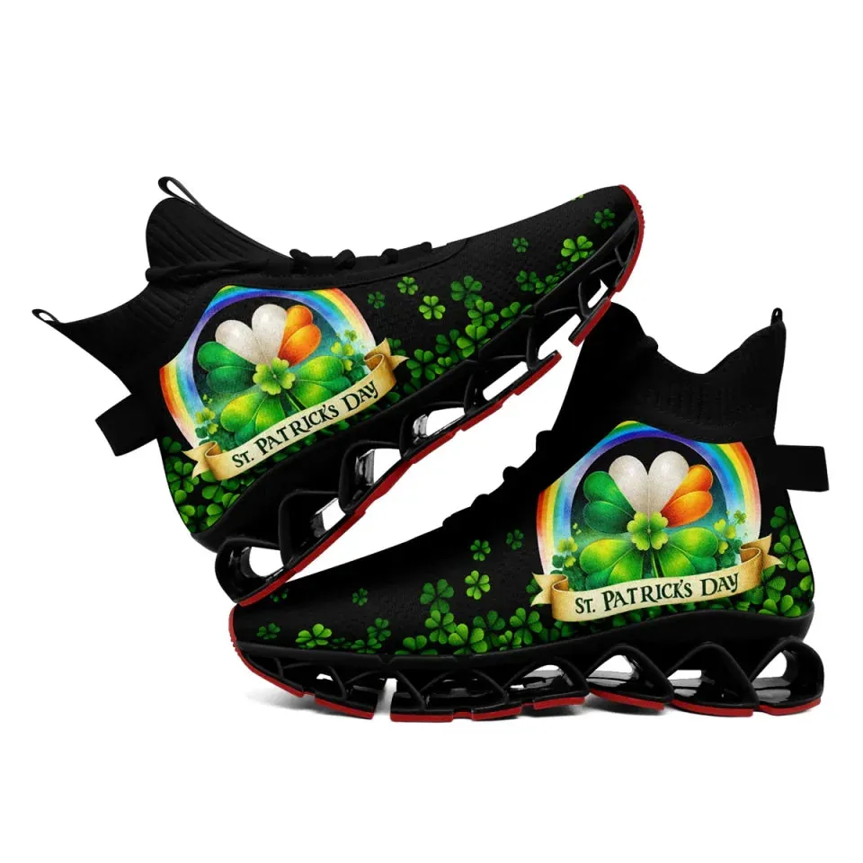 Personalized Four-Leaf Lucky Sneakers – Custom St. Paddy’s Day Gym Shoes, Breathable Unisex Shoes