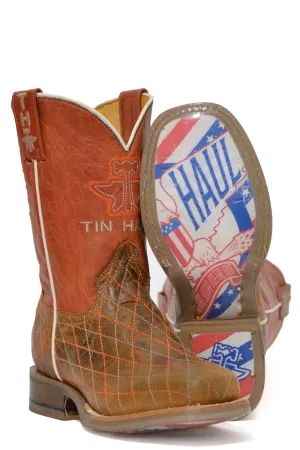 Tin Haul Boys Kids Tan/Orange Leather Crossed Bald Eagle Cowboy Boots