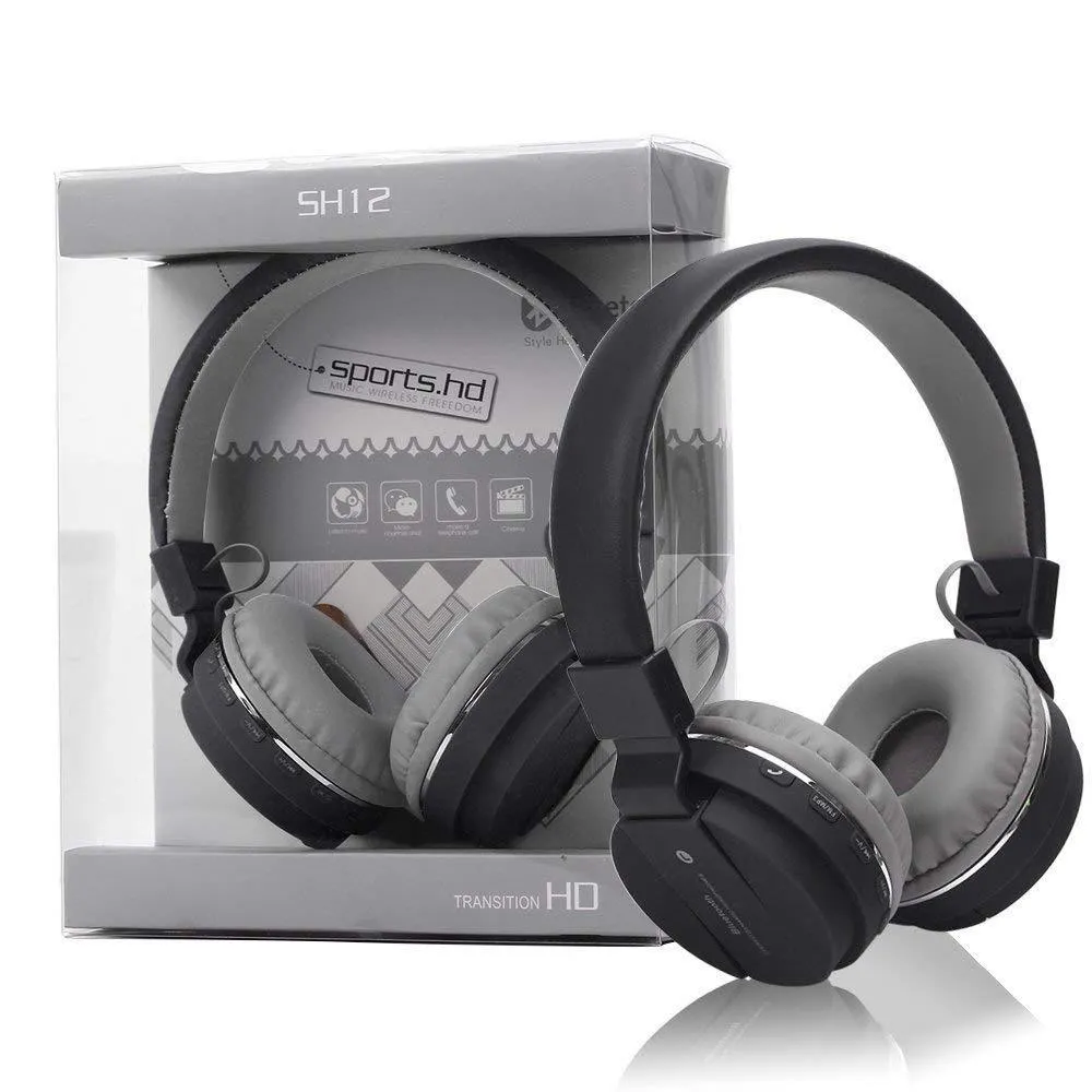 Wireless Headset SH12 Wireless Bluetooth Headphone with FM and SD Card Slot Best Quality