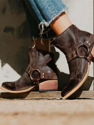 Women Pu Booties Casual Zipper Low Heel Ankle Boots